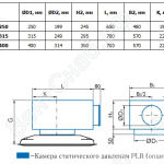 Габаритные размеры диффузоров DLRZ с камерами статического давления PLR