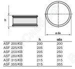 Габаритные размеры гибкой вставки ASF для вентиляторов KBT/KBR